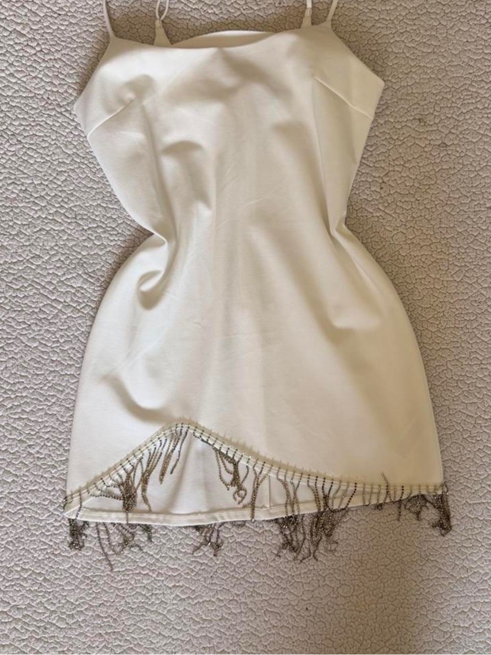 White Slip Dress with Beaded Fringe